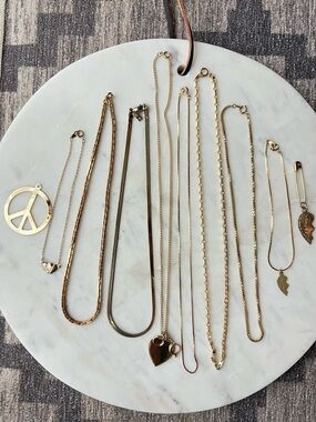 Lot of Gold-Toned Vintage Jewelry — Heart & Peace Sign Pendant Accents